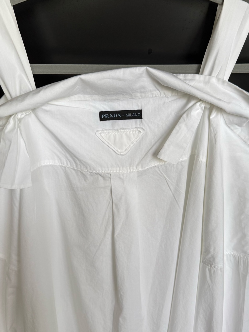 Prada White Cold-Shoulder Button-Front Dress with Waist Tie - Picture 7 of 12